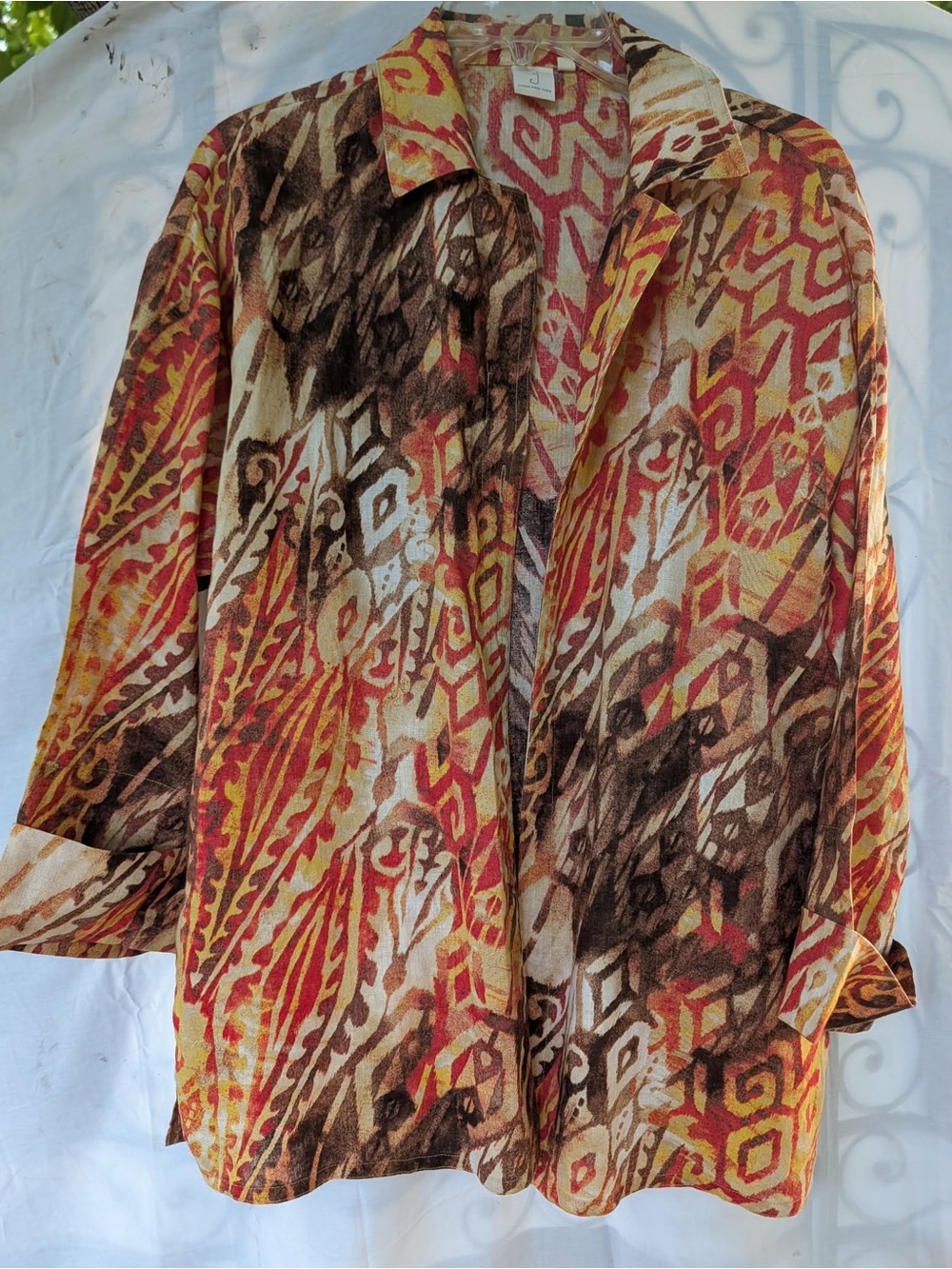 Jones New York Multicolor Abstract Button-Down Shirt 100% Linen
